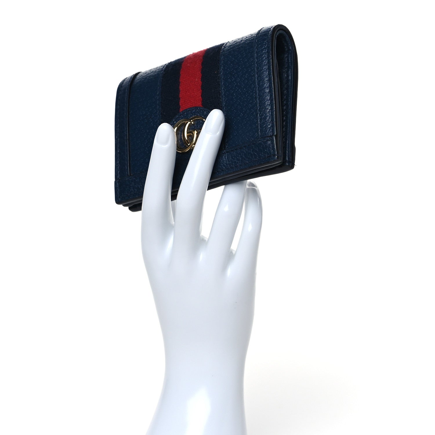 Gucci Textured Calfskin Web Ophidia Card Case Blue Agata 2 of 8