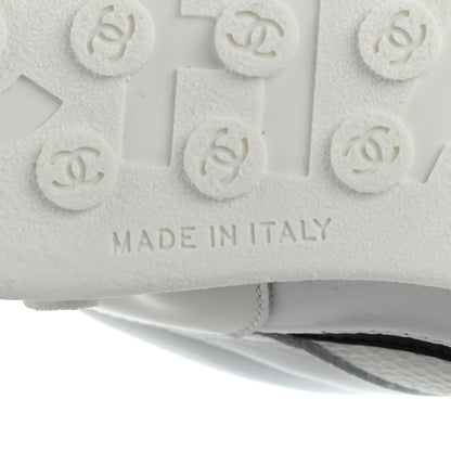 Chanel Calfskin Mesh Lycra Womens Logo High Top Sneakers 37 White 6 of 12
