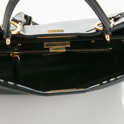 Fendi Vitello Seta Shiny Nappa Medium Peekaboo Iconic Satchel Black 12 of 14