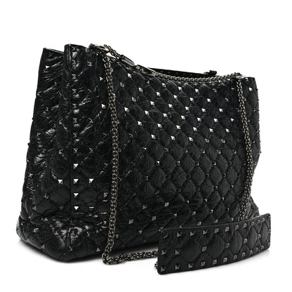 Valentino Garavani Craquele Nappa Rockstud Spike Shoulder Tote Black 3 of 8