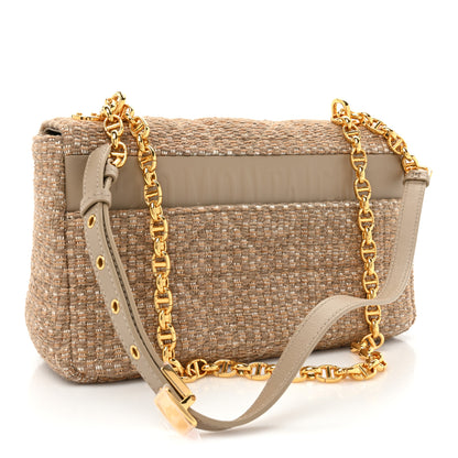 Christian Dior Calfskin Tweed Embroidered Cannage Medium Caro Bag Beige Gold 3 of 13