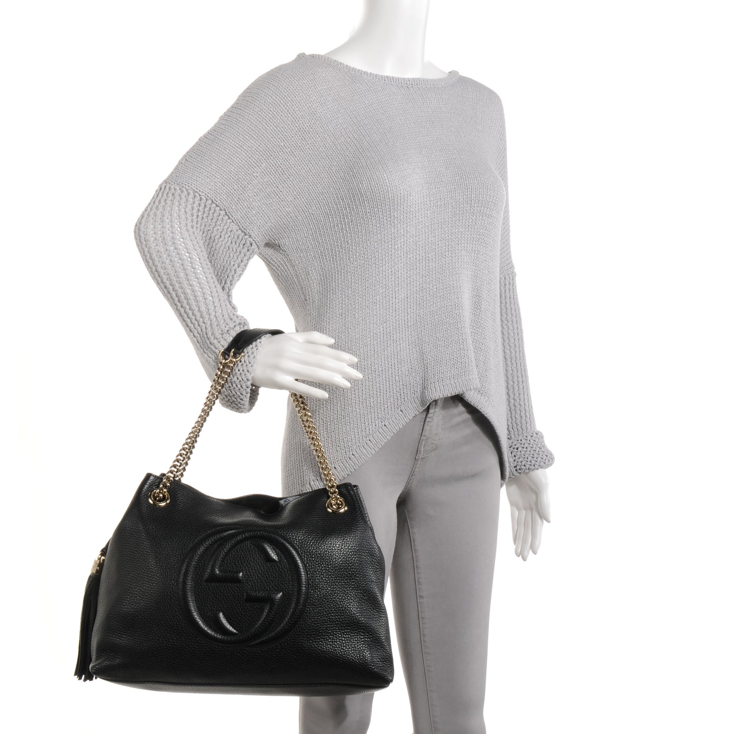 Pebbled Calfskin Medium Soho Chain Shoulder Bag Black