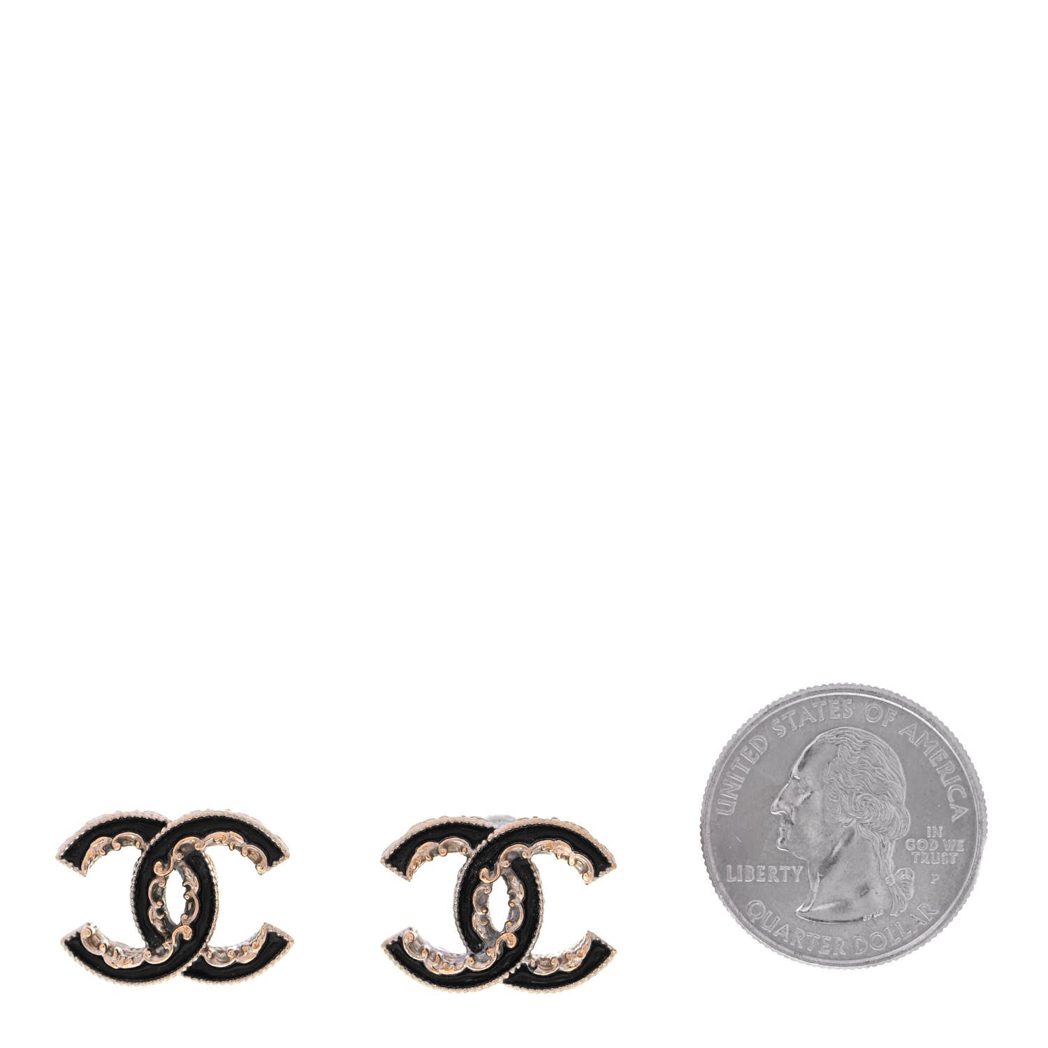 Chanel Enamel CC Baroque Earrings Black Gold 2 of 4