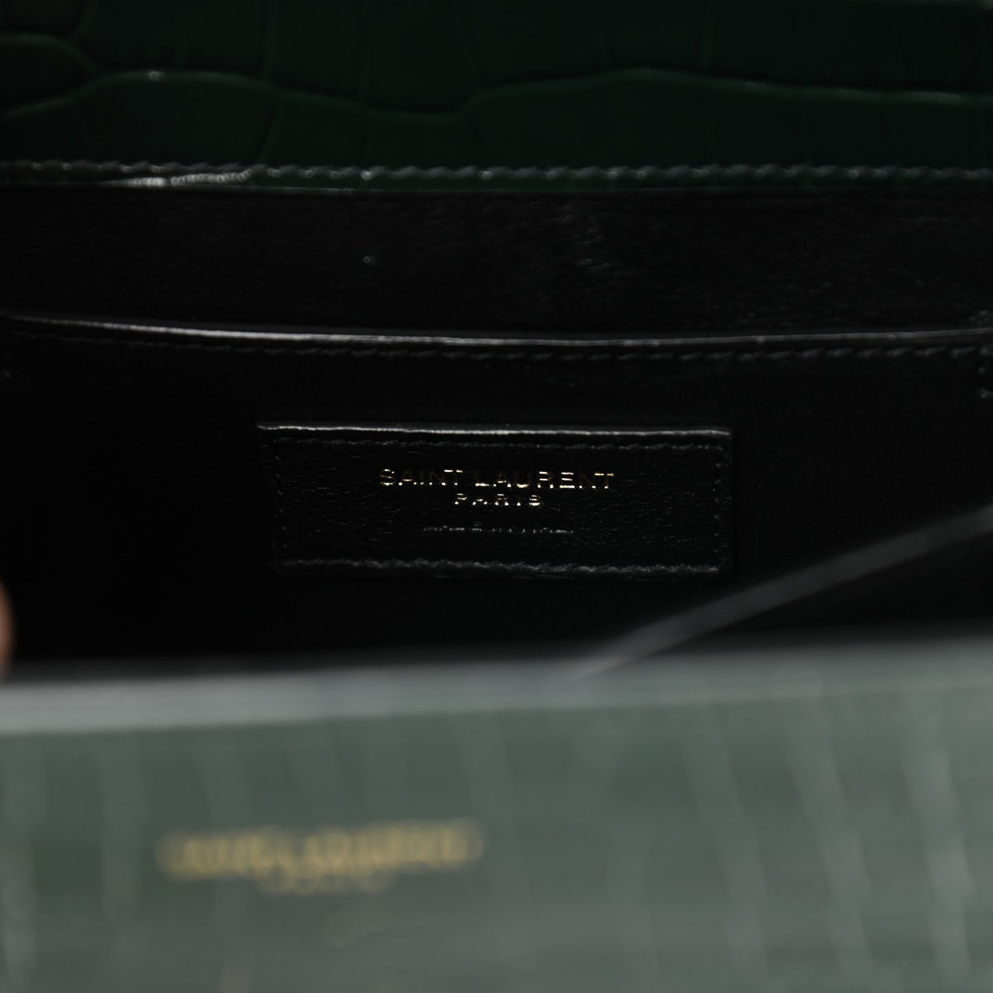 Calfskin Crocodile Embossed Mini Classic Monogram Cassandra Top Handle Green