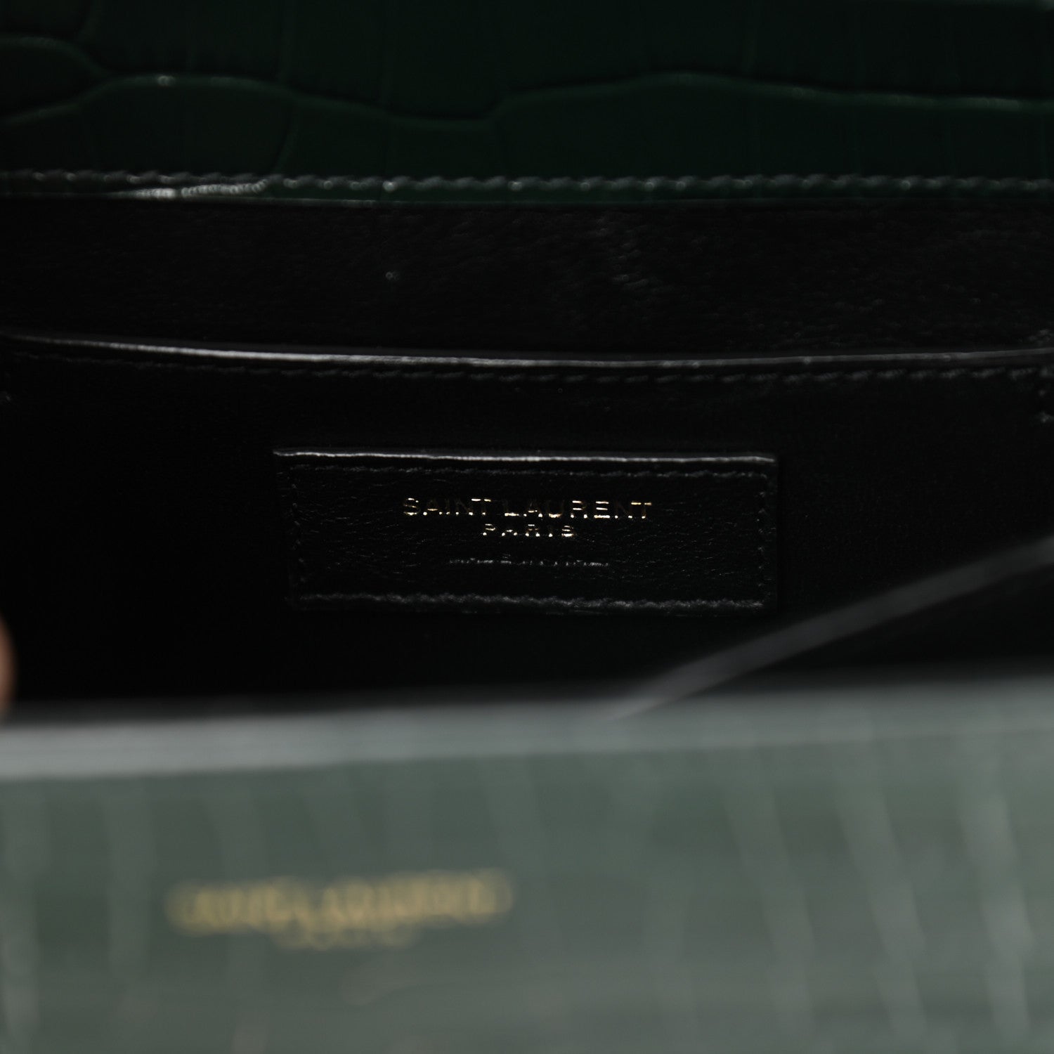 Saint Laurent Calfskin Crocodile Embossed Mini Classic Monogram Cassandra Top Handle Green 6 of 8