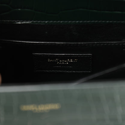 Saint Laurent Calfskin Crocodile Embossed Mini Classic Monogram Cassandra Top Handle Green 6 of 8