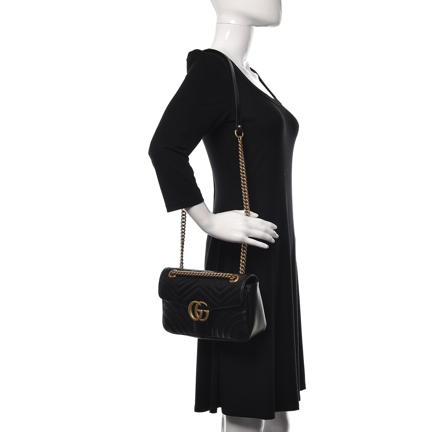 Gucci Calfskin Matelasse Small GG Marmont Shoulder Bag Black 2 of 11