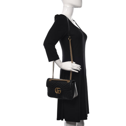 Gucci Calfskin Matelasse Small GG Marmont Shoulder Bag Black 2 of 11