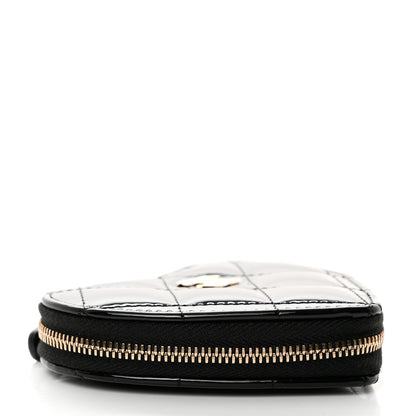 Chanel Patent Quilted Heart Zipped Coin Purse Black 4 of 8