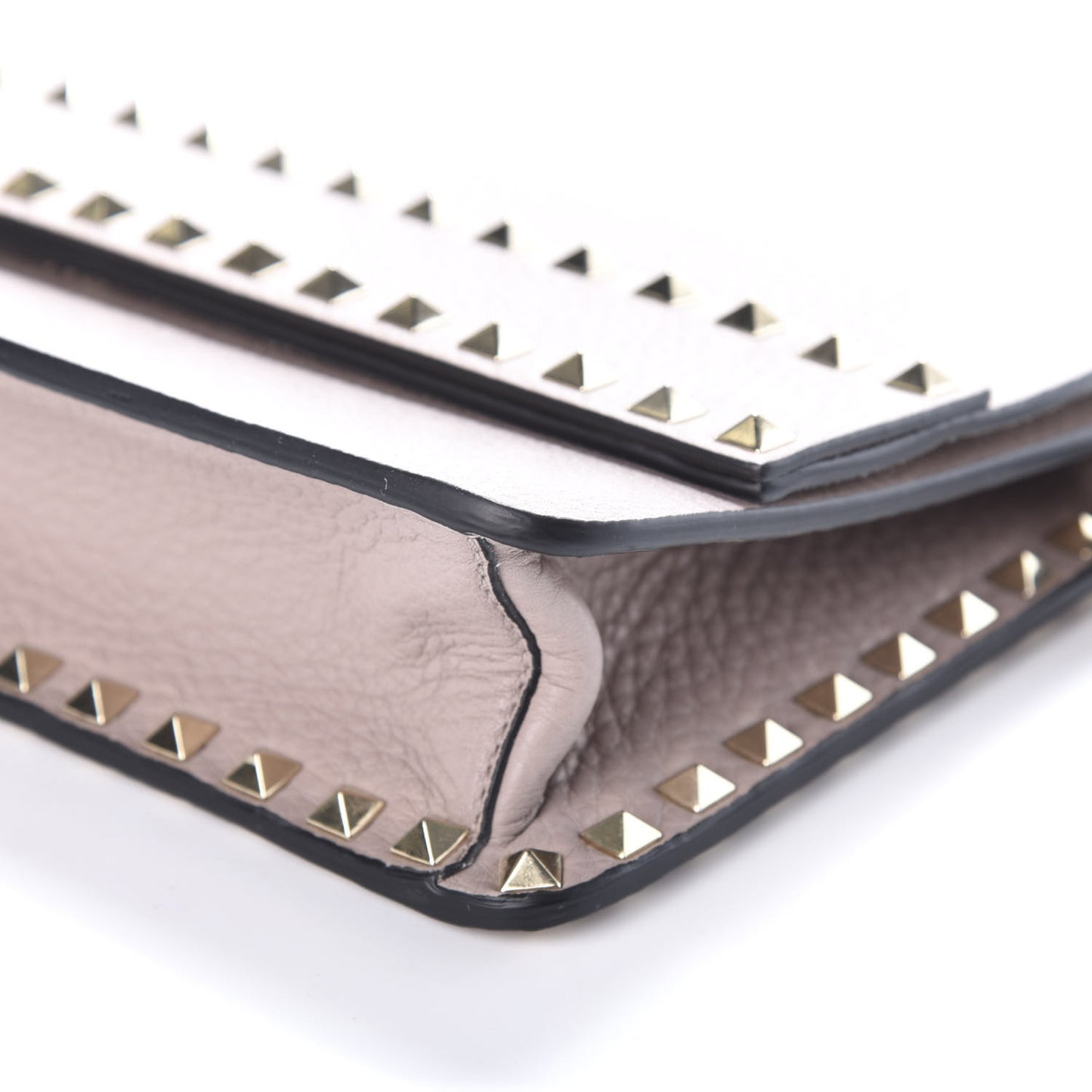 Pebble Calfskin Rockstud Side Slip Wristlet Clutch Poudre