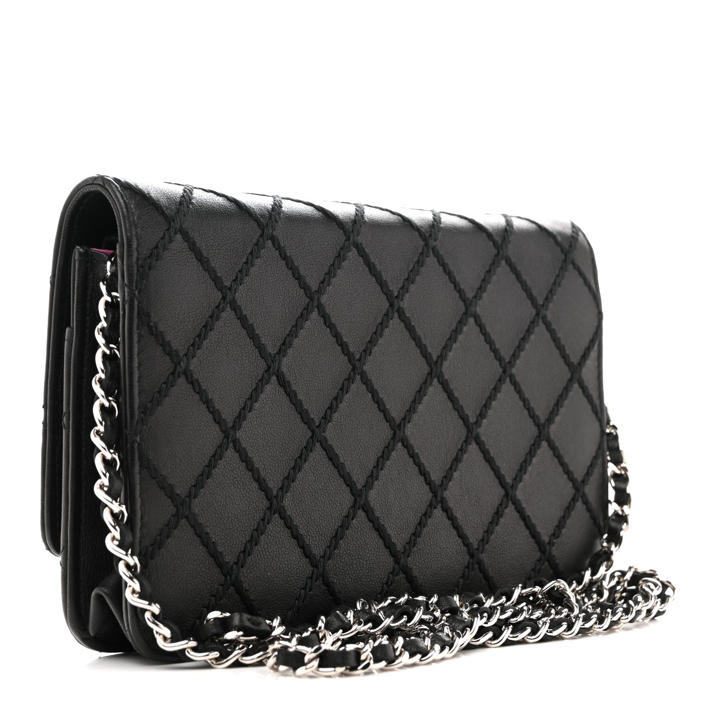 Calfskin Whipstitch Wallet On Chain WOC Black