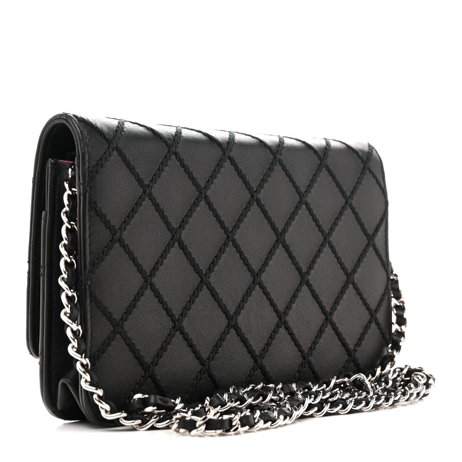 Chanel Calfskin Whipstitch Wallet On Chain WOC Black 3 of 11