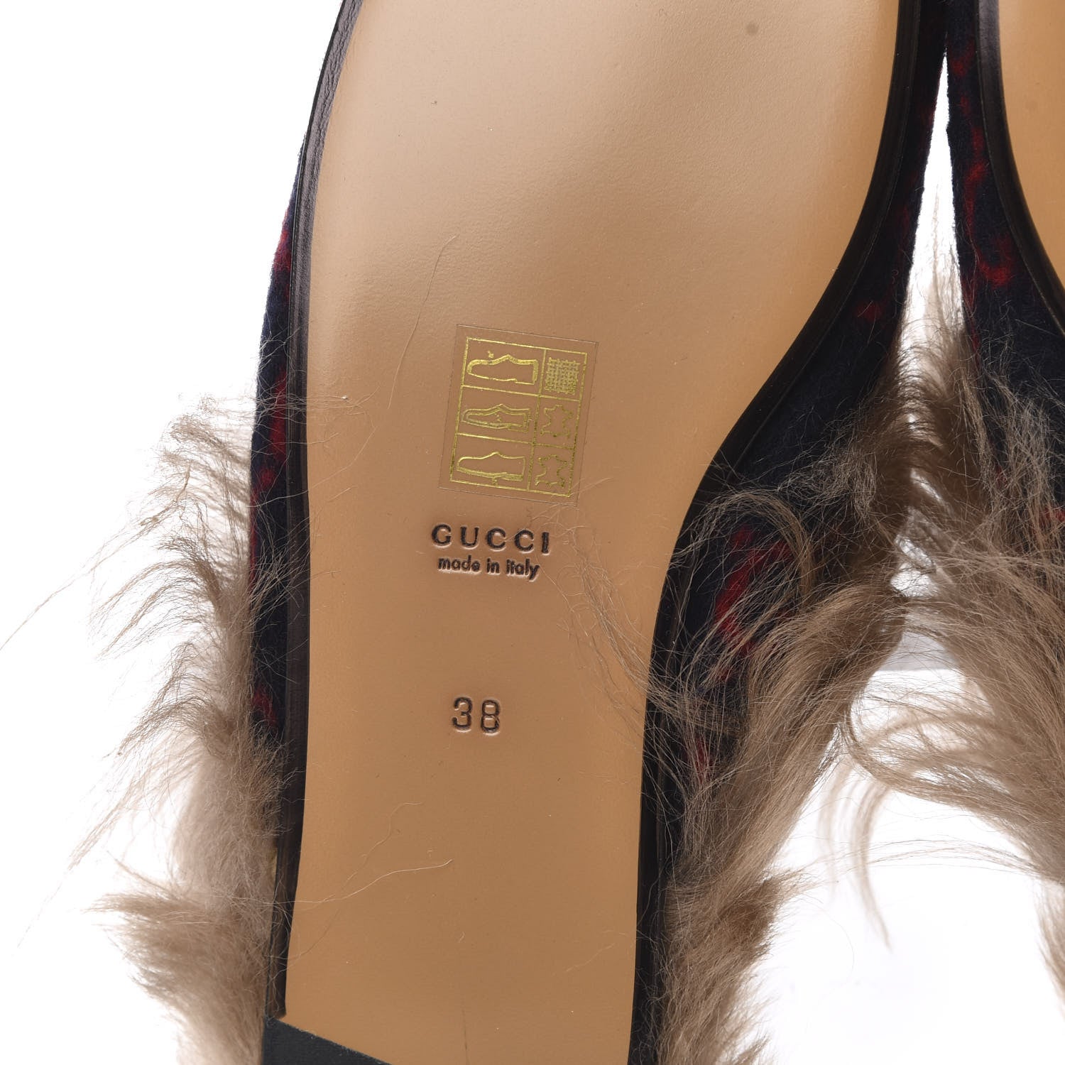 Gucci Covered Wool Big GG Monogram Fur Womens Princetown Slippers 38 Blue Red Butterscotch 6 of 8