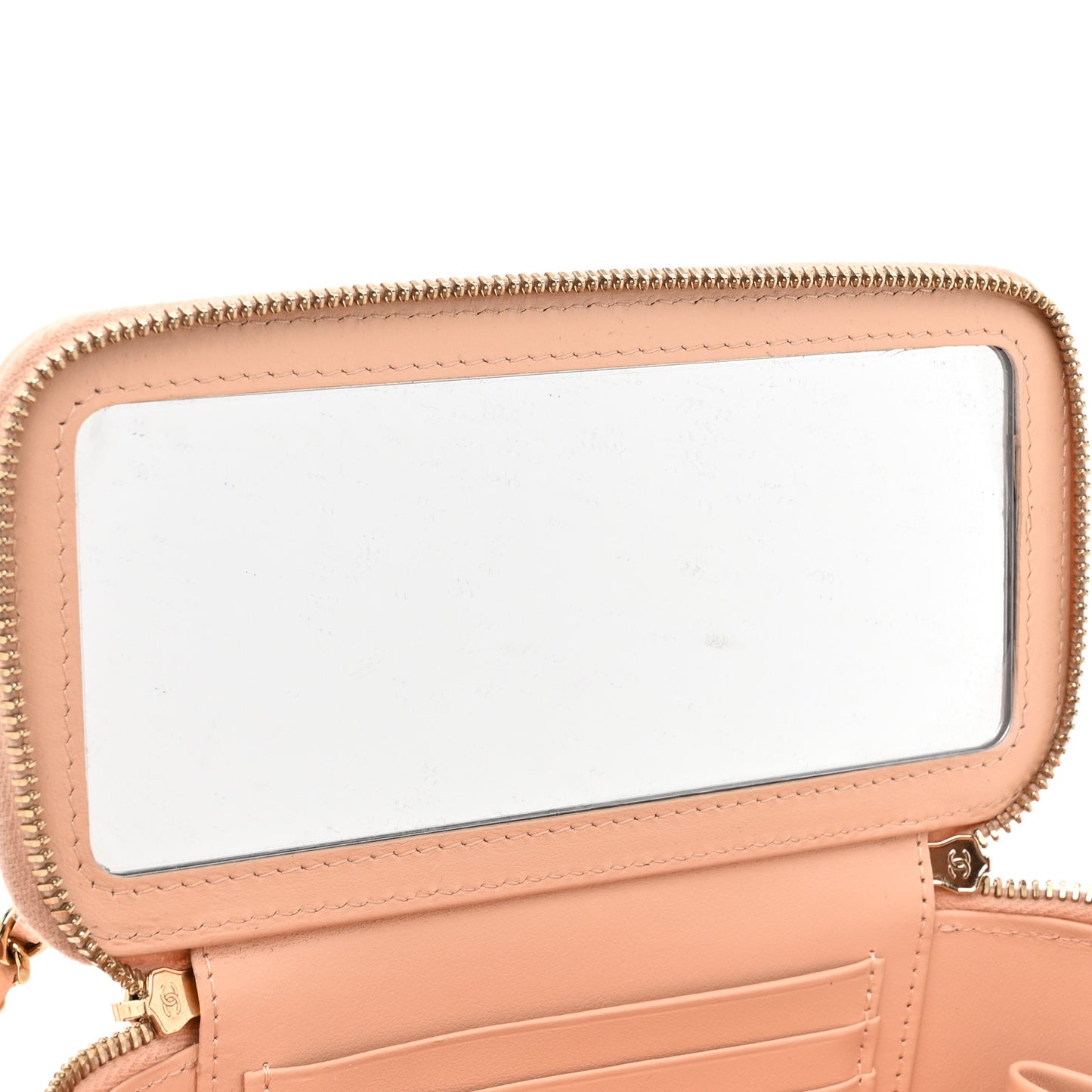 Caviar Quilted Small Vanity Case With Chain Light Beige