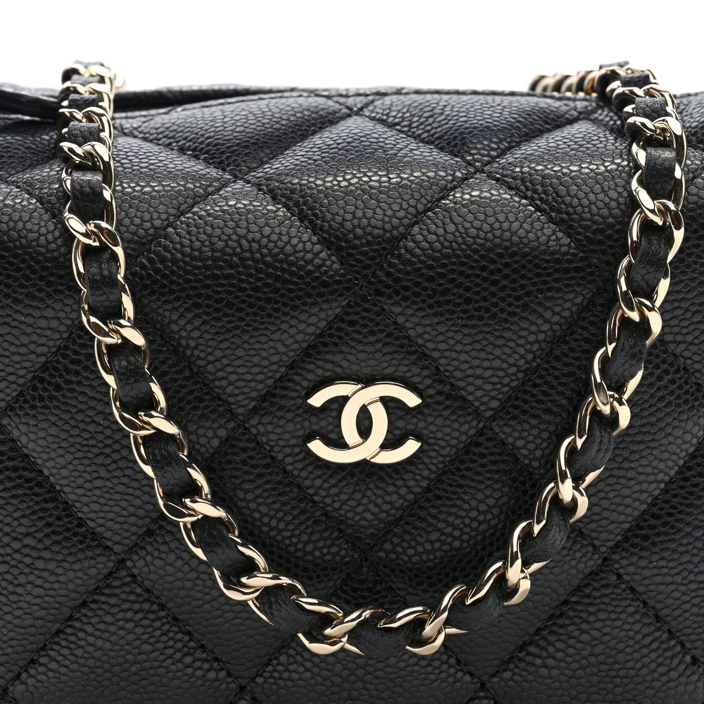 Caviar Quilted Hobo Clutch With Chain Black