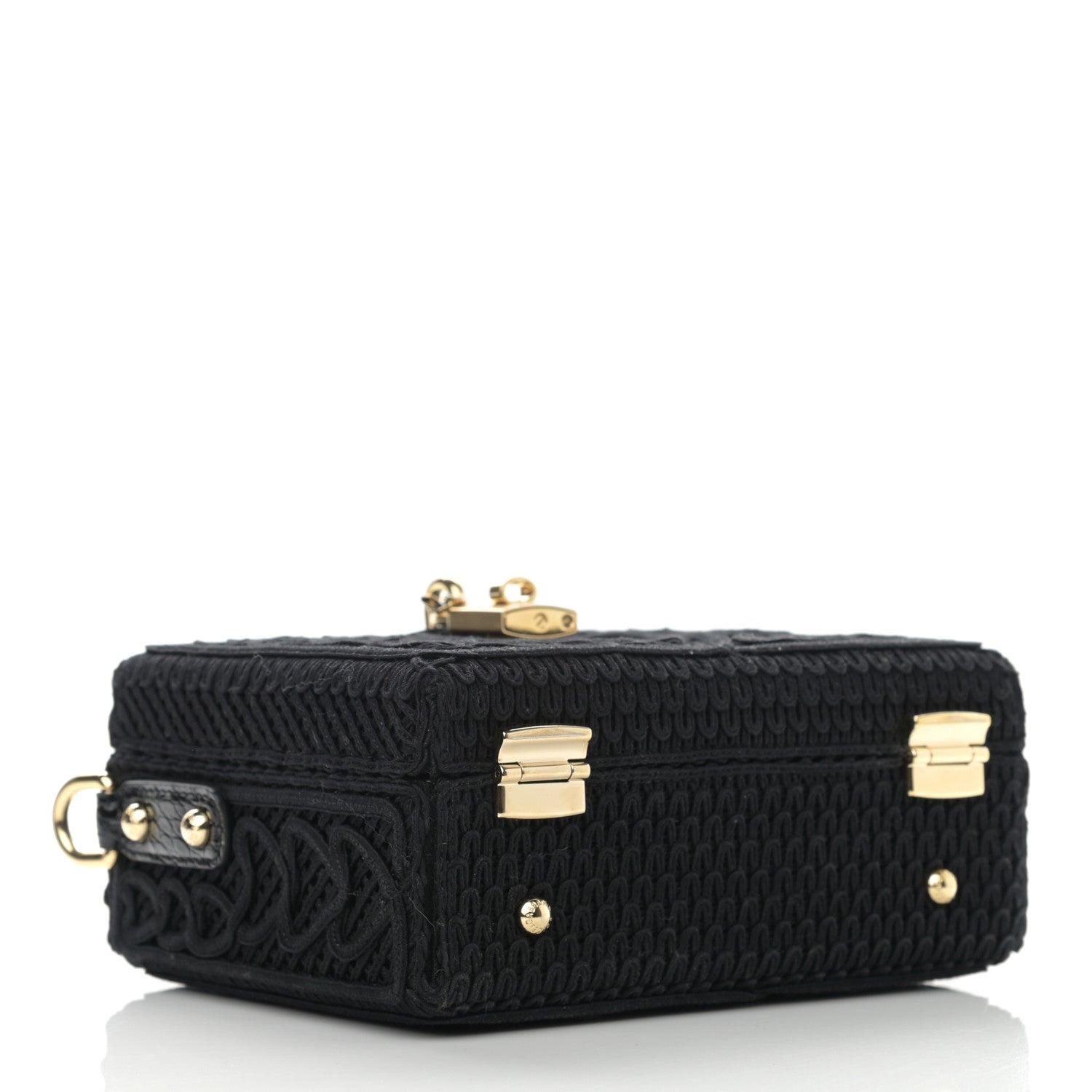 Dolce & Gabbana Cotton Calfskin Crocodile Embossed Cordonetto Lace Embroidered Box Shoulder Bag Black 4 of 9