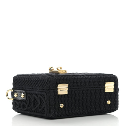 Dolce & Gabbana Cotton Calfskin Crocodile Embossed Cordonetto Lace Embroidered Box Shoulder Bag Black 4 of 9