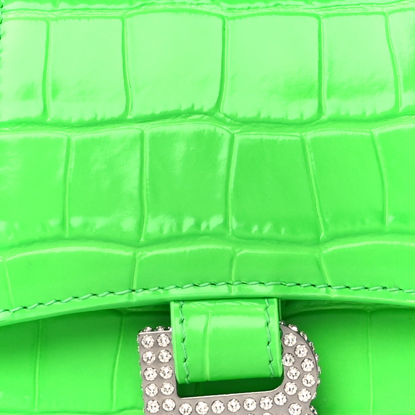 Shiny Calfskin Strass Crocodile Embossed Hourglass Top Handle Bag XS Fluo Green