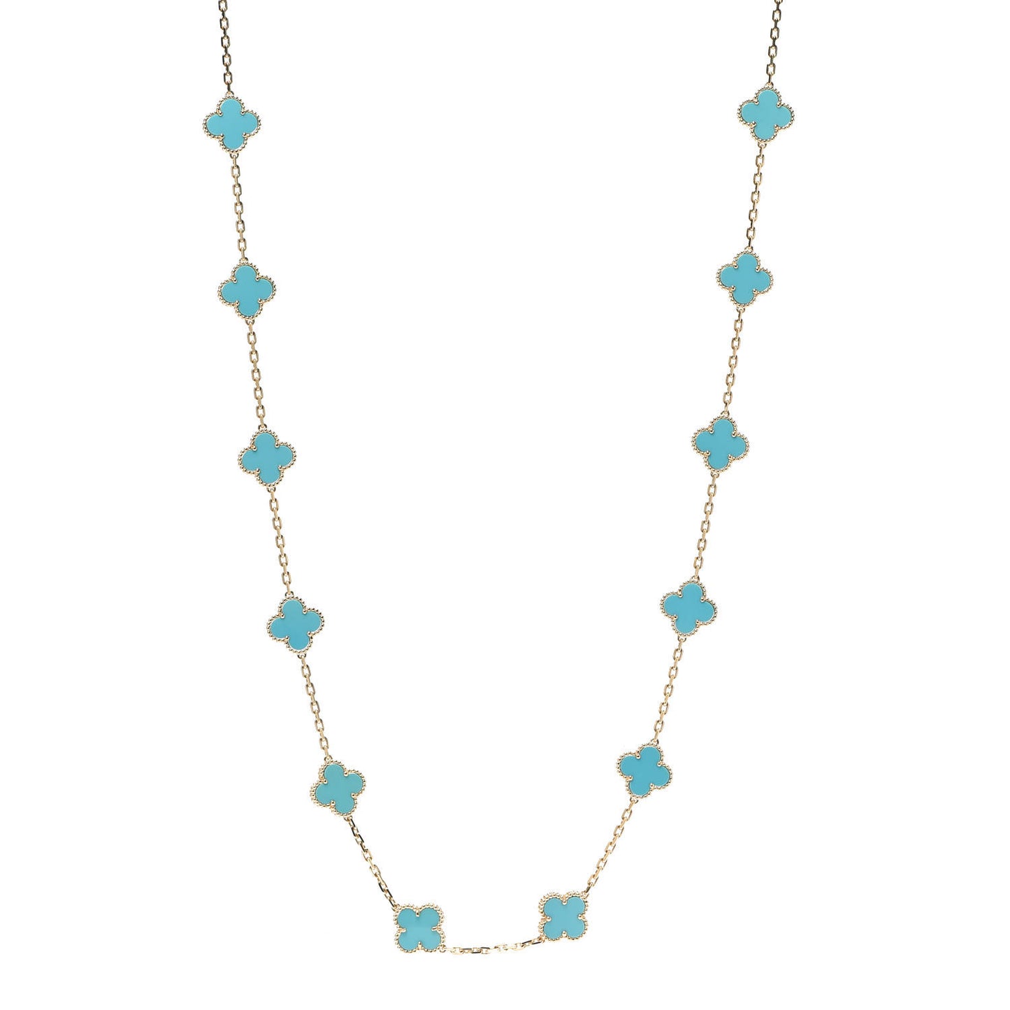 18K Yellow Gold Turquoise 20 Motifs Vintage Alhambra Necklace