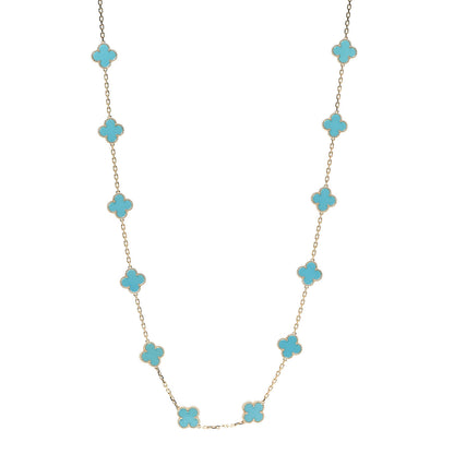Van Cleef & Arpels 18K Yellow Gold Turquoise 20 Motifs Vintage Alhambra Necklace 1 of 8