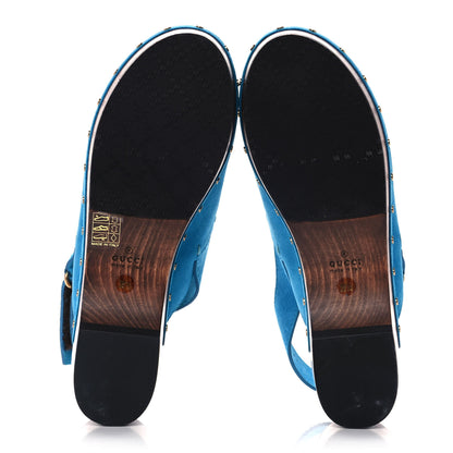 Gucci Suede Horsebit Amstel Slingback Clogs 38.5 New Bright Turquoise 5 of 10