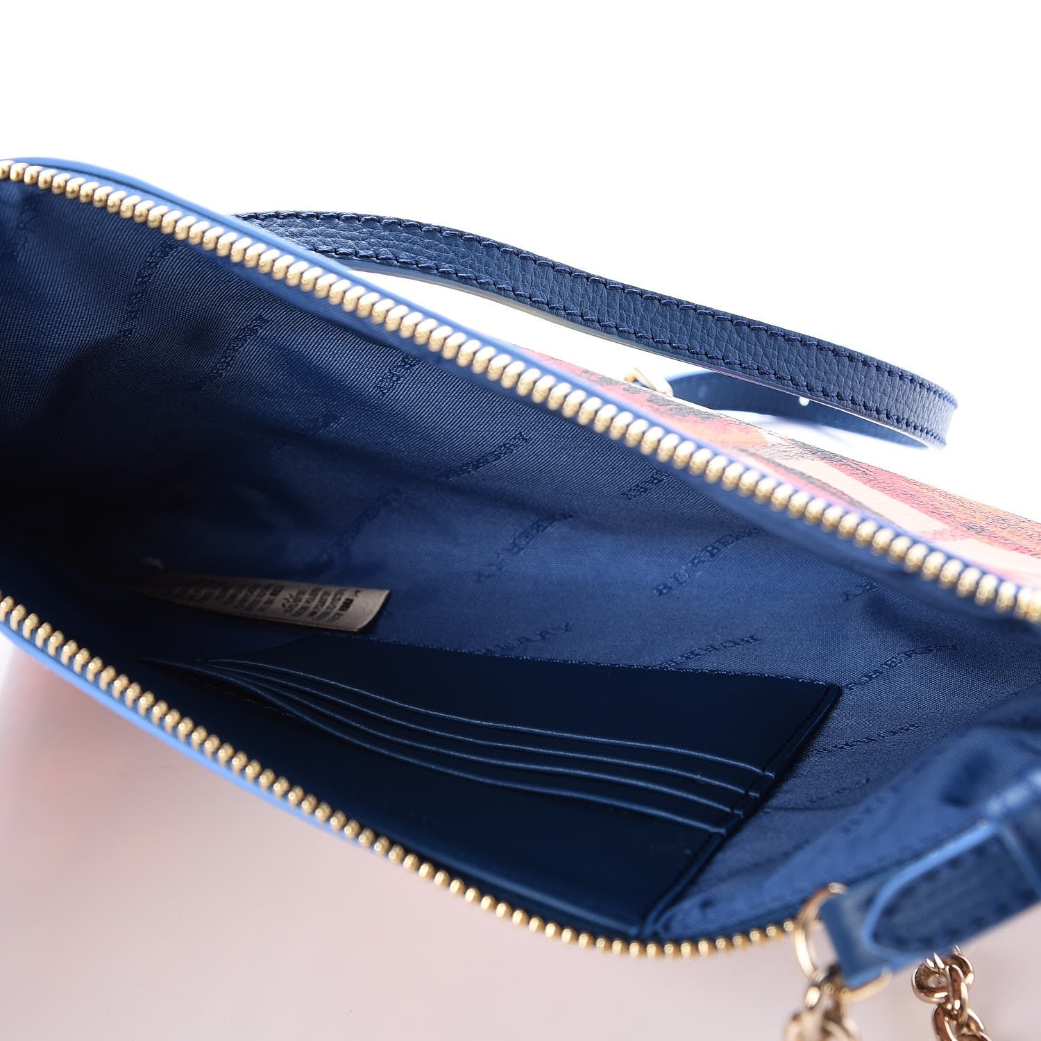 Burberry Haymarket Check Floral Print Peyton Wristlet Mineral Blue Burnt Orange 5 of 8