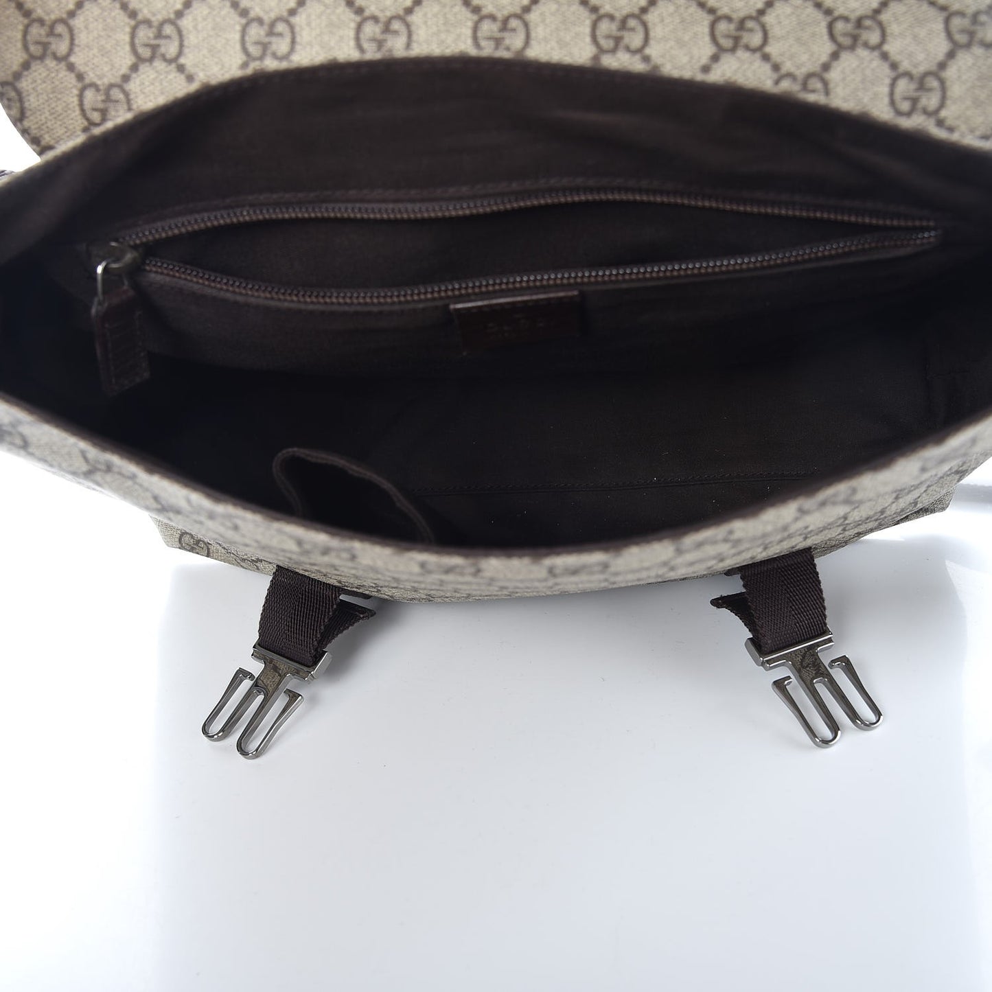 GG Plus Monogram Large Double Buckle Flap Messenger Bag Beige Dark Brown