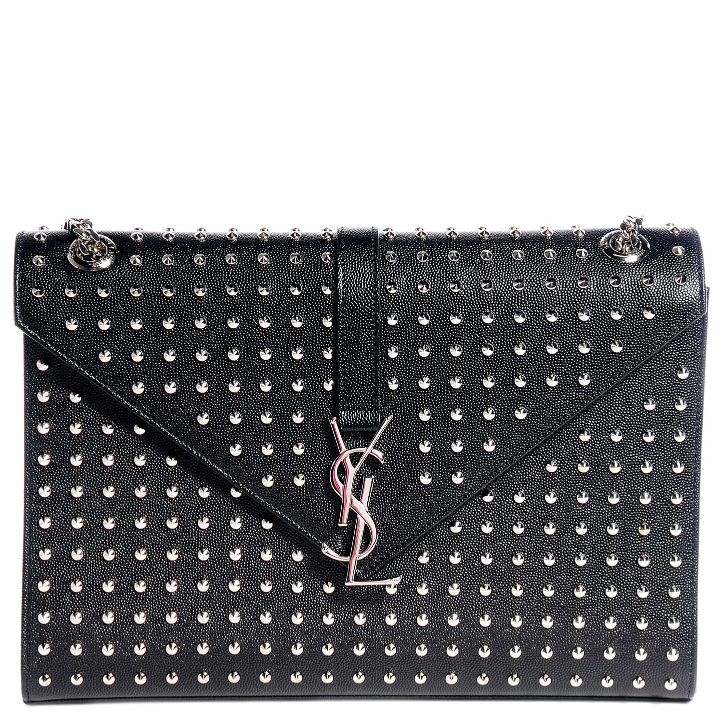 Grain de Poudre Matelasse Studded Large Monogram Satchel Black