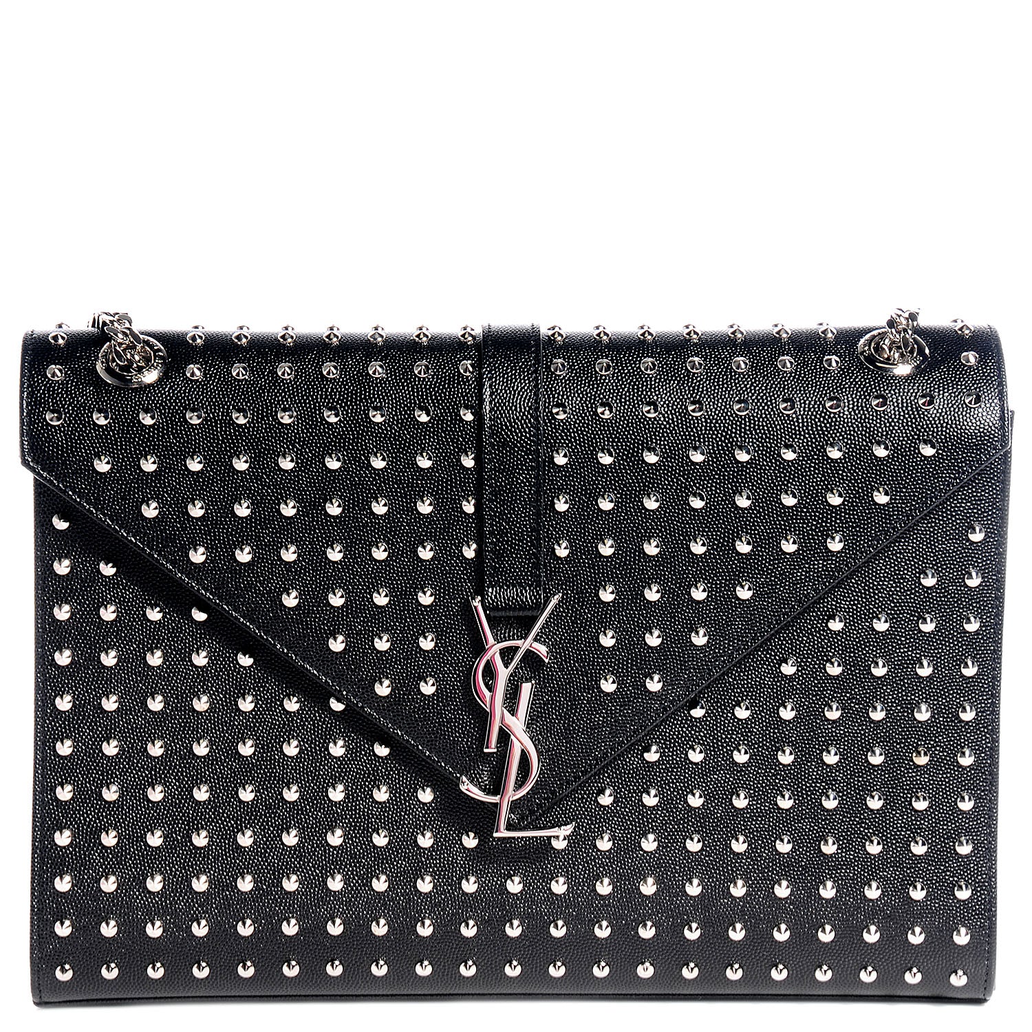 Saint Laurent Grain de Poudre Matelasse Studded Large Monogram Satchel Black 1 of 9
