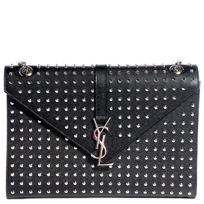 Saint Laurent Grain de Poudre Matelasse Studded Large Monogram Satchel Black 1 of 9