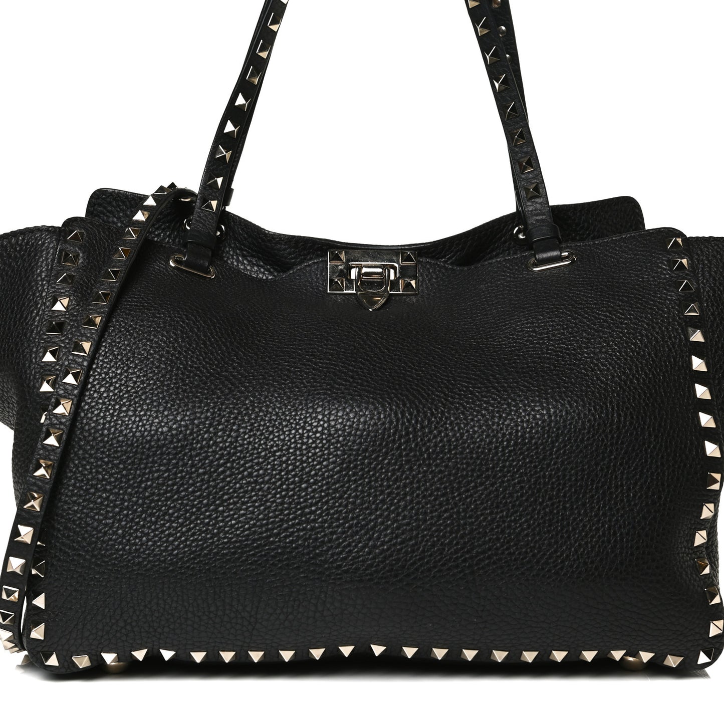 Pebbled Calfskin Medium Rockstud Tote Black
