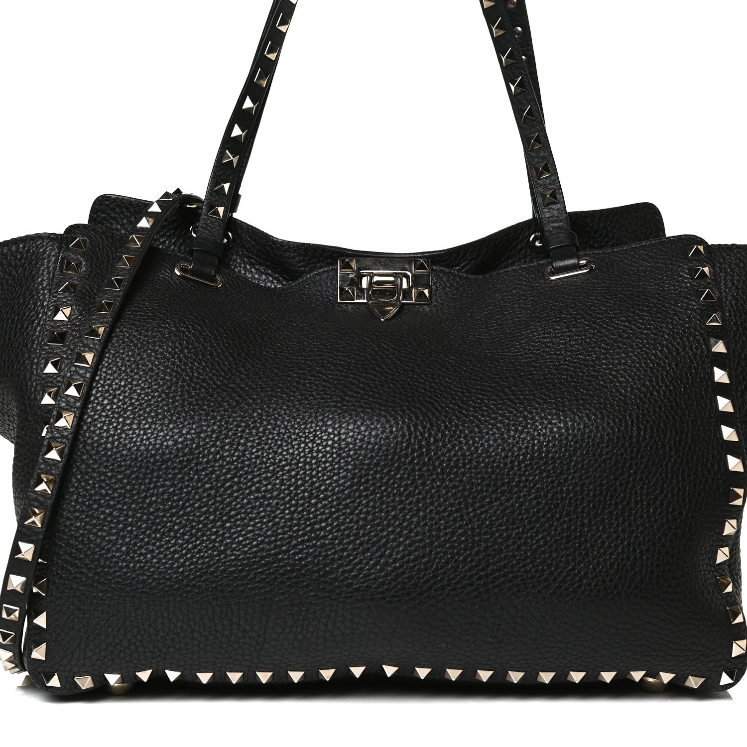 Valentino Garavani Pebbled Calfskin Medium Rockstud Tote Black 8 of 14