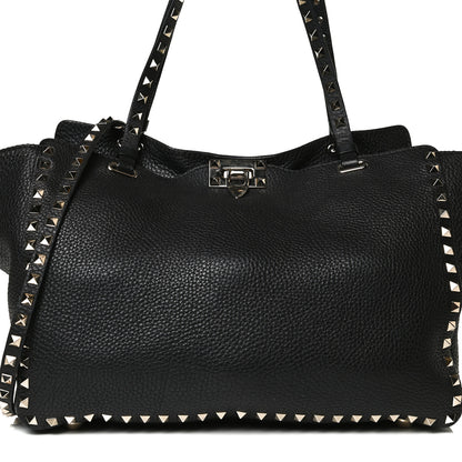 Valentino Garavani Pebbled Calfskin Medium Rockstud Tote Black 8 of 14