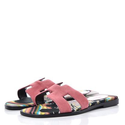 Hermes Suede Goatskin Oran Sandals 37 Rose De Venice 2 of 7