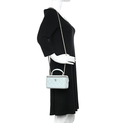 Chanel Lambskin Quilted Small Top Handle Vanity Case With Chain Light Blue 2 of 12