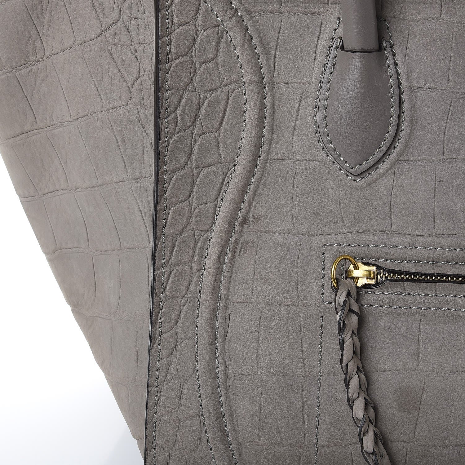 Celine Crocodile Embossed Nubuck Medium Phantom Luggage Grey 14 of 16