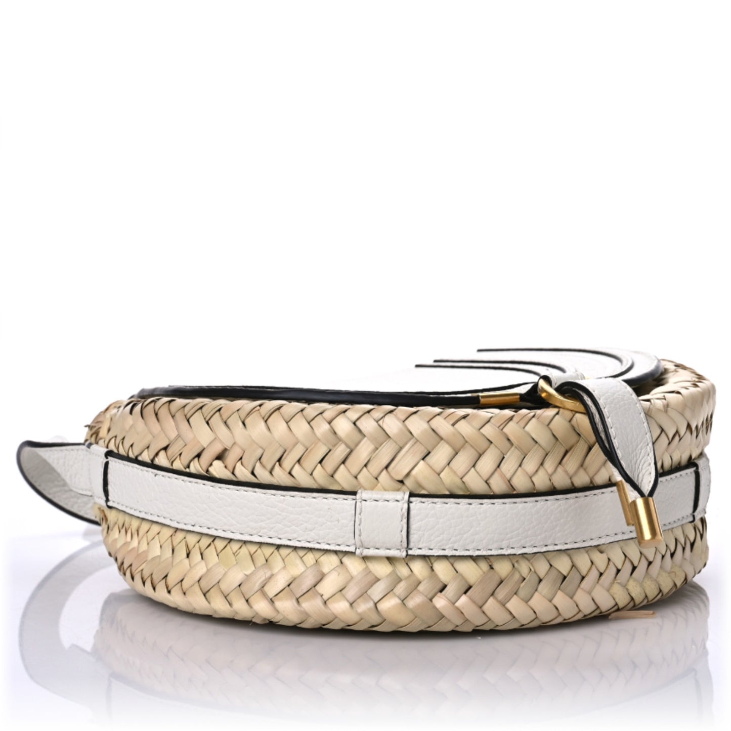 Raffia Small Grain Calfskin Small Marcie Basket Crossbody White