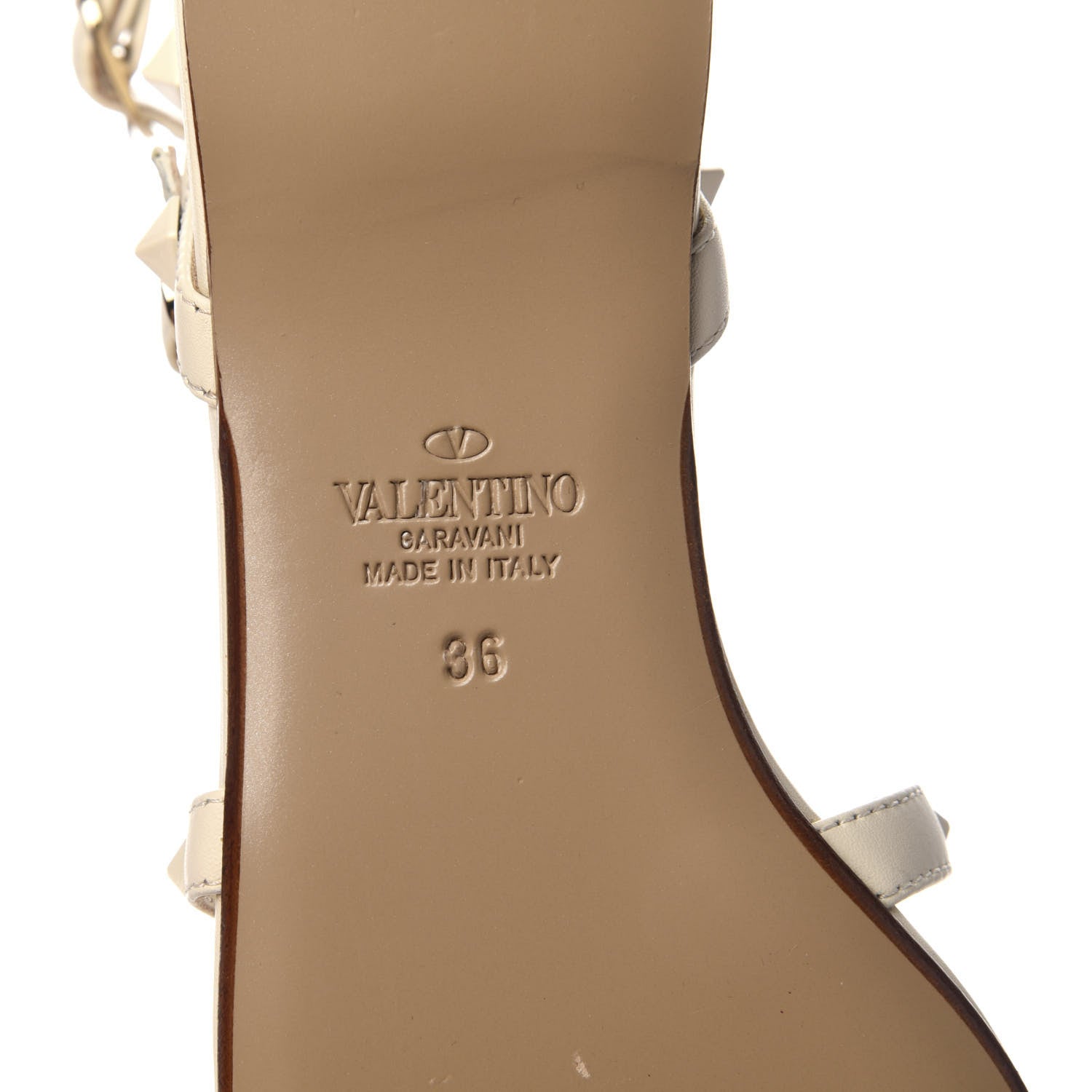 Valentino Garavani Calfskin Lacquered Monochrome Rockstud Gladiator Flat Sandals 36 Ivory 6 of 7