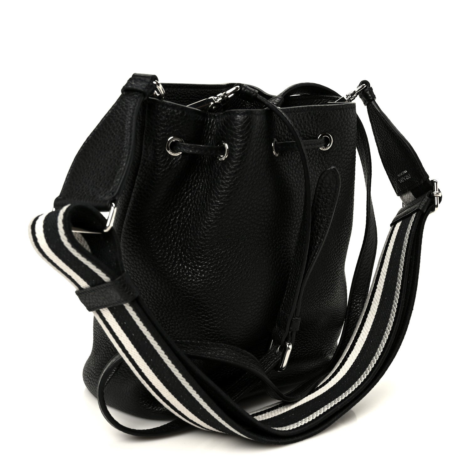 Prada Vitello Daino Soft Drawstring Bucket Bag Black 3 of 11