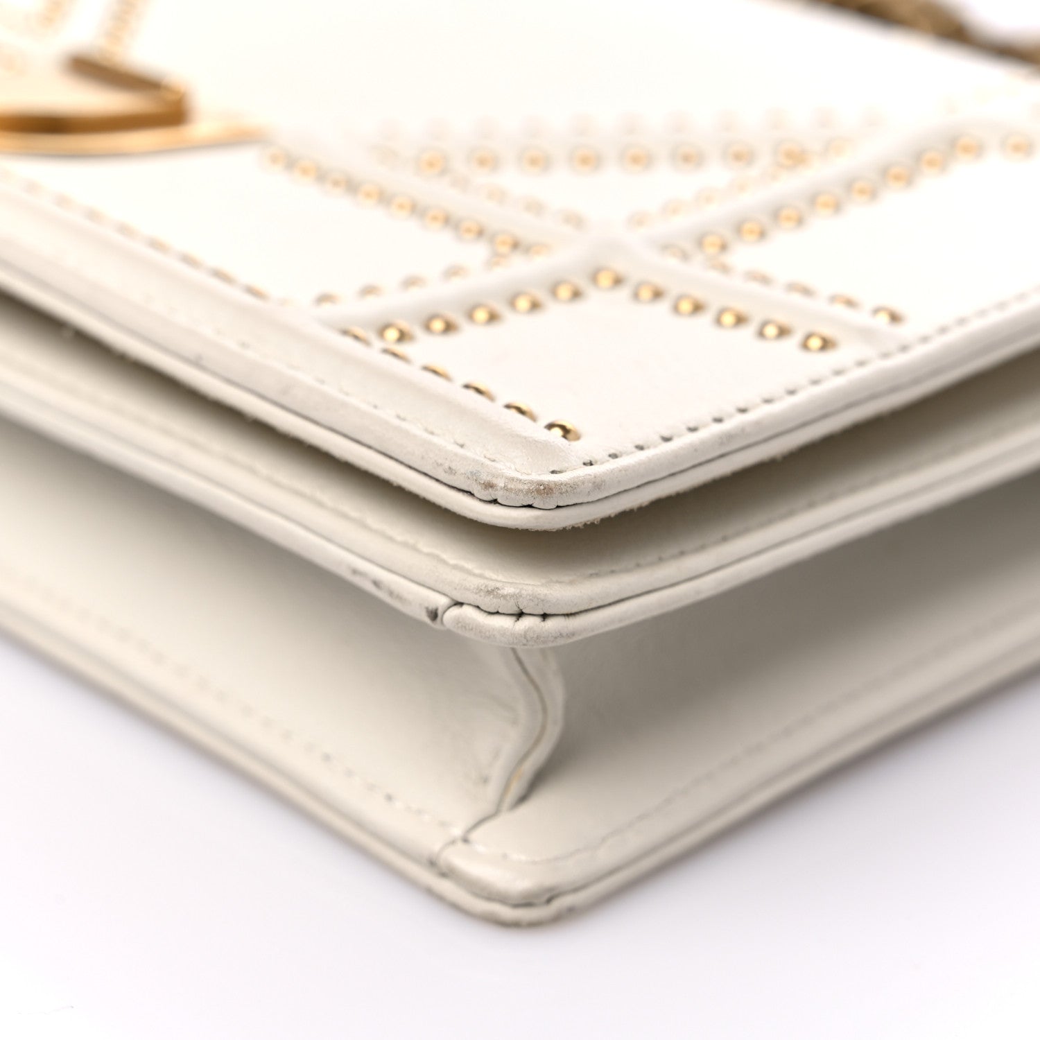 Christian Dior Lambskin Studded Diorama Wallet on Chain Pouch Off White 8 of 15