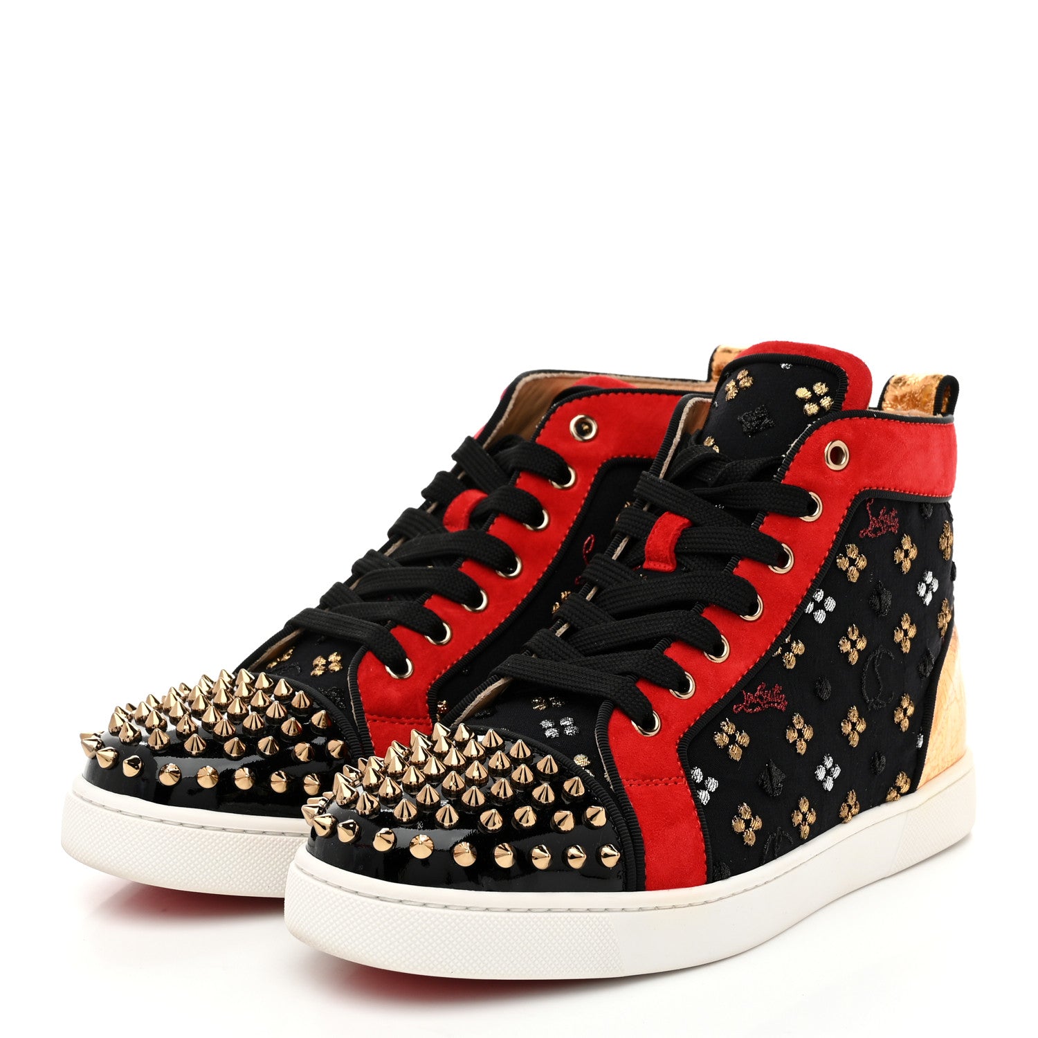 Christian Louboutin Patent Suede Calfskin Womens Spikes Orlato Flat Sneakers 39.5 Black Multicolor 4 of 9
