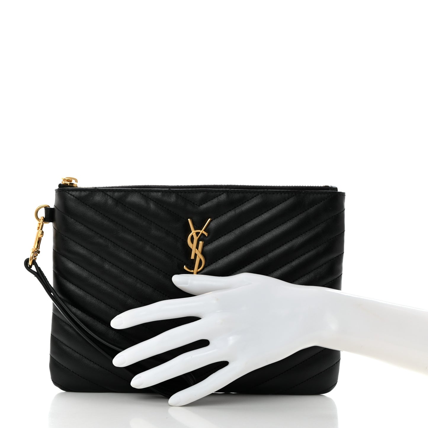 Calfskin Matelasse Chevron Monogram A5 Wristlet Black
