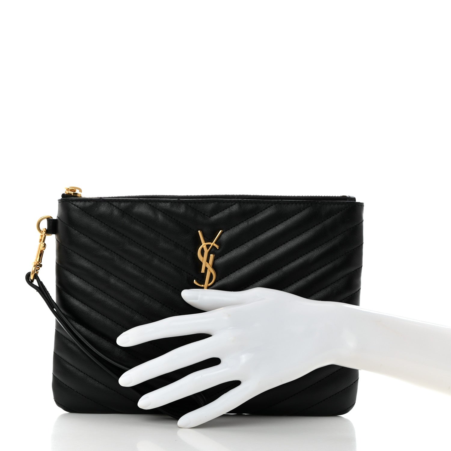 Saint Laurent Calfskin Matelasse Chevron Monogram A5 Wristlet Black 2 of 7