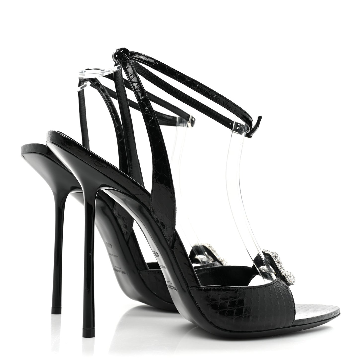 Ayers Snakeskin Embossed Crystal Giqua 115 Sandals 40.5 Black