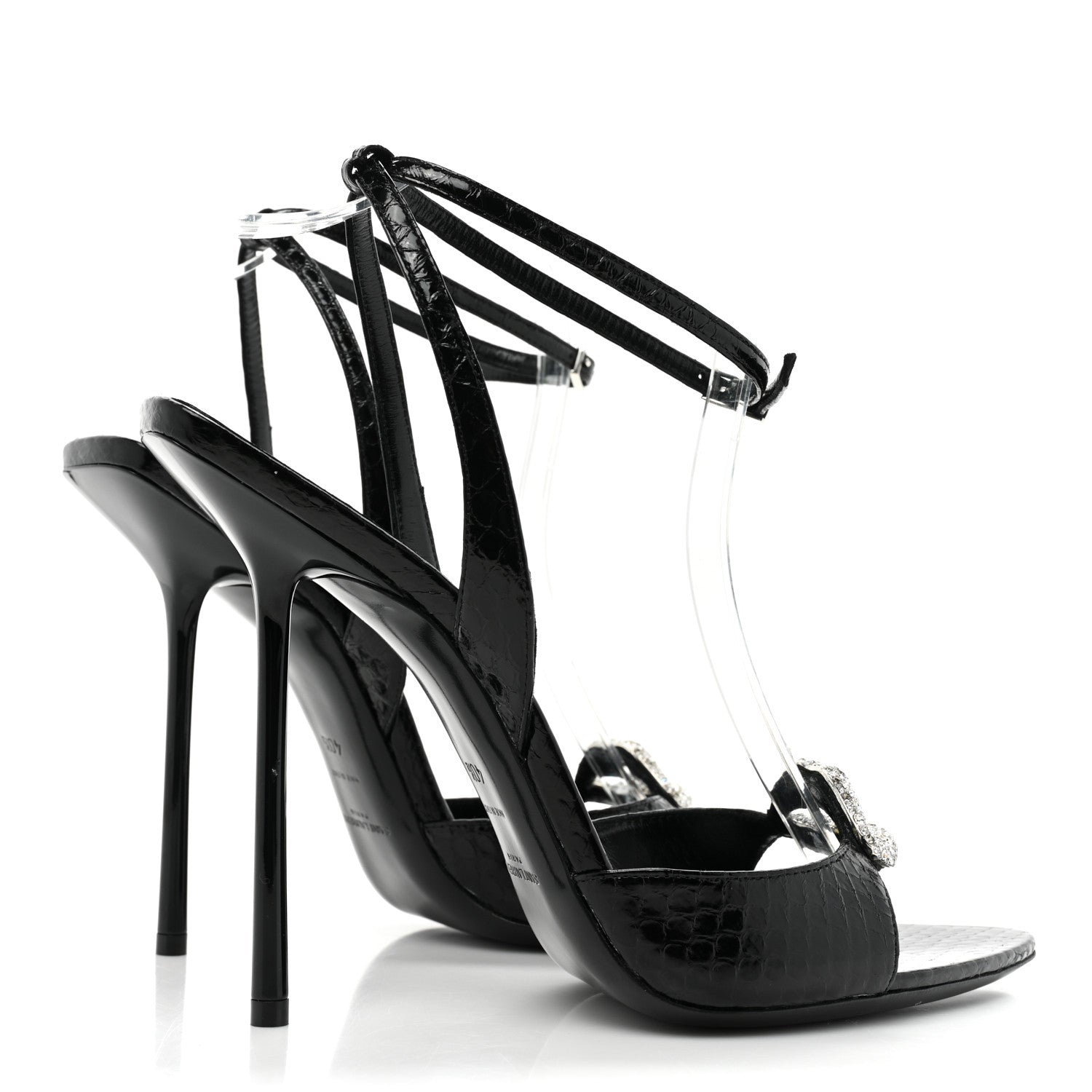 Saint Laurent Ayers Snakeskin Embossed Crystal Giqua 115 Sandals 40.5 Black 4 of 10