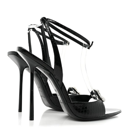 Saint Laurent Ayers Snakeskin Embossed Crystal Giqua 115 Sandals 40.5 Black 4 of 10