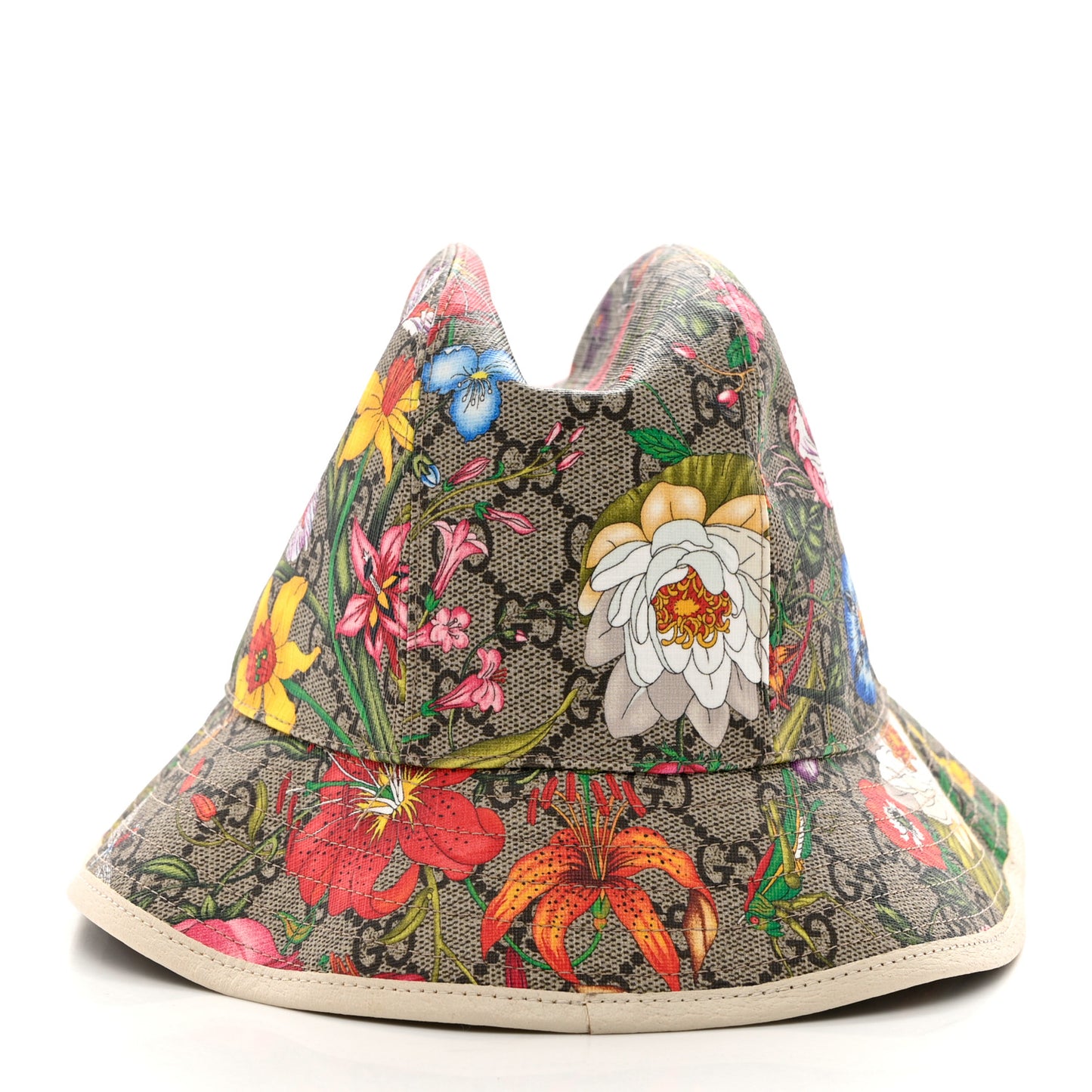 GG Supreme Monogram Flora Bucket Hat White