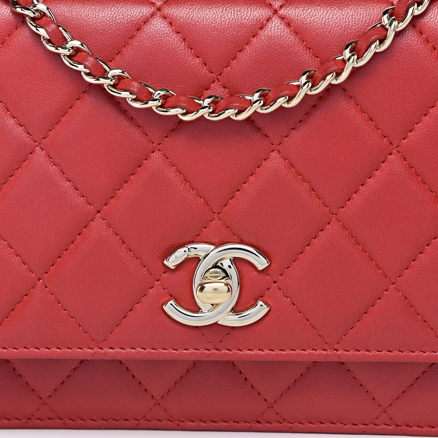 Lambskin Quilted Trendy CC Wallet On Chain WOC Red