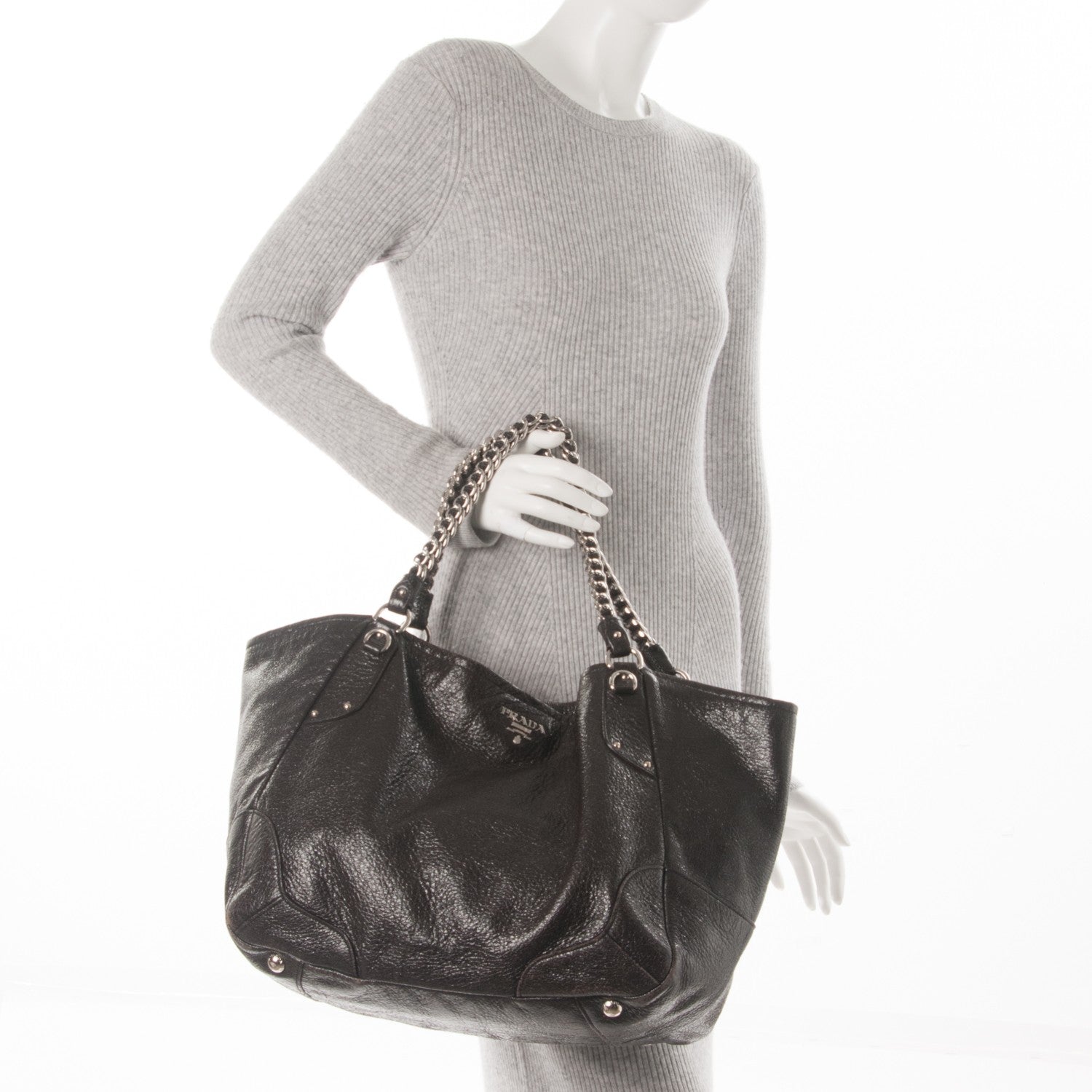 Prada Cervo Lux Chain Shoulder Bag Ebano 2 of 11