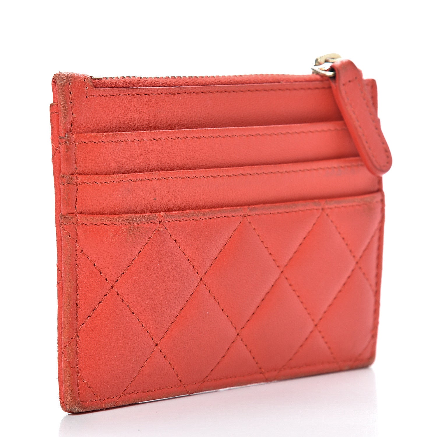 Chanel Lambskin Quilted Zip Card Holder Red 2 of 13